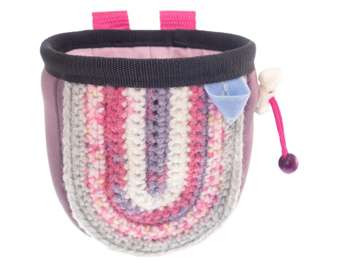 Rock Climbing Chalk Pouch for Kids. Chalk Bag Children. Cute Small Climbers Chalk Pouch Pink. Handmade of Neoprene. Knit Front. Child Size S