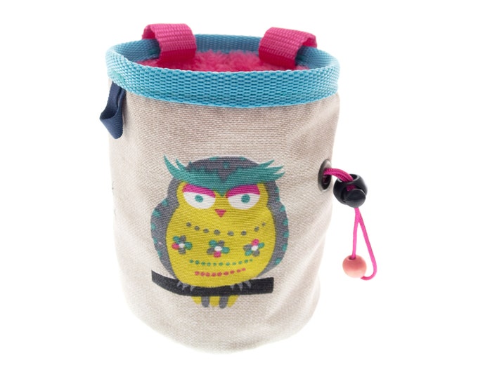 Climbing Chalk Pouch. Cool Owl Rock Climbing Chalk Bag, Cute Canvas Boulder Chalk Pot Equipment. M Size