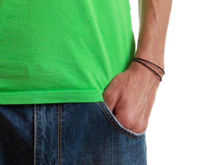 Black Leather Friendship Bracelet Men, Circle String Jewelry. Women's or Men's Thread Bracelet Double Wrap. Women or Men Bracelet Gift. 2mm