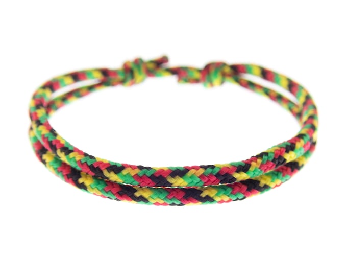Bracelet Reggae. Men's / Women's Friendship String Bracelet. Adjustable Rope Rasta Jewelry. Handmade Jamaican Style. Girl, Boy, Love. 2 mm