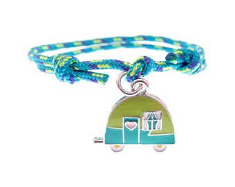 Travel Bracelet Mens, Camper Charm Bracelet, Travel Destination Bracelet. Friendship Camping Gift Caravan Traveler. Amulet for Journey. 2 mm