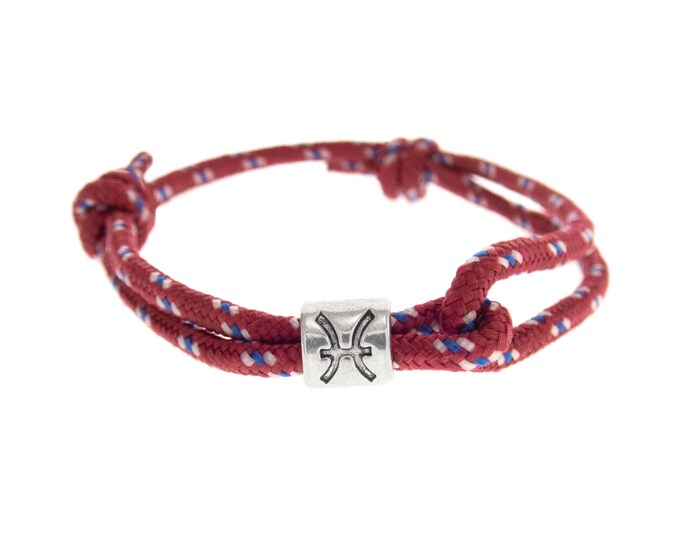 Bracelet Pisces. Zodiac Charm Friendship Bracelet. Horoscope Paracord Jewellery with Star Sign Bead. Cord Ankle Bracelet Adjustable. 3 mm
