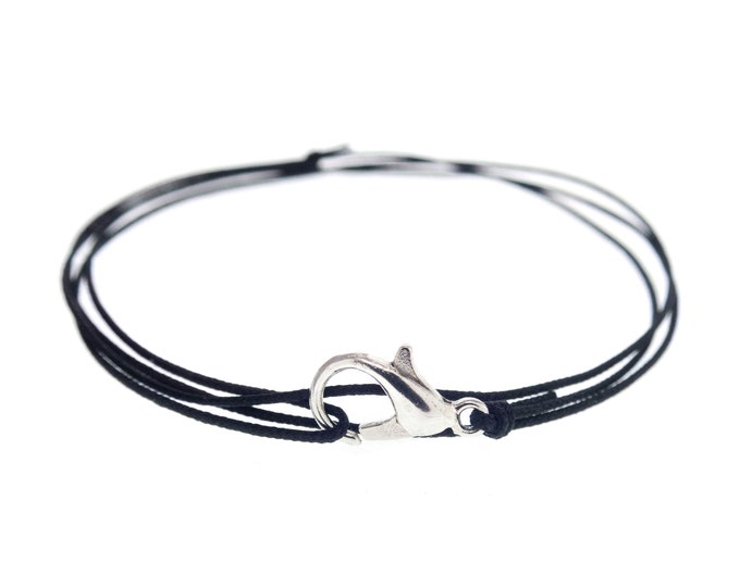 Black Adjustable Bracelet Cord. Women's or Men's Waterproof Rope Bracelet. Black Thin String + Silver Color Clasp. Teen Thread Anklet 0.8mm