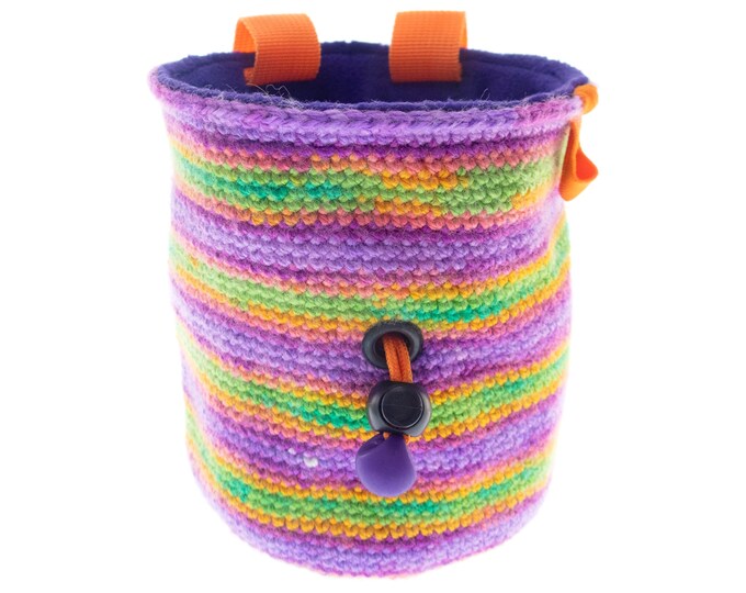 Handmade Chalk Bucket Attach Harness, Bouldering Bag, Pink Yarn Chalk Bag for Rock Climbing. M Size