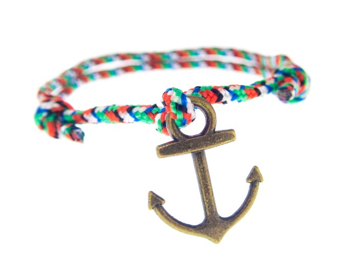 Mens Anchor Bracelet Jewelry. Mens Fashion Anchor Bracelet. Nautical Anchor Bracelet Of Navy Red Rope. Wrap Mens Bracelet. 2 mm