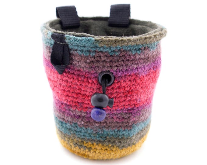 Youth Chalk Bag Climbing, Purse for Attaching to Harness for Bouldering and Rock Climbing, Ladies, Men Handmade Knit Chalk Bag. M Size