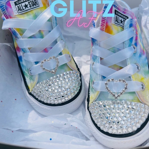 Bling Converse Baby Girl Infant Toddler Swarovski Crystal Sneakers White Pink Bow Flower Girl First Birthday Authentic Rhinestone Batism