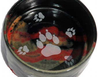 Large Dog Bowl in Moonscape glaze and Multiple White Paws