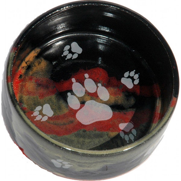 Large Dog Bowl in Moonscape glaze and Multiple White Paws