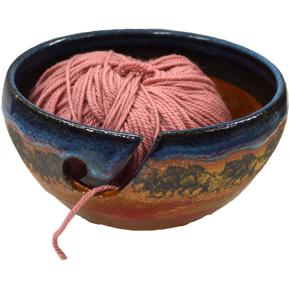 Large Yarn Bowl for Crochet and Knitting Fits Whole Skein - Craft Room  Organization Decor in Variegated Blue