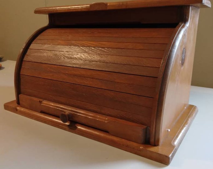 Vintage Solid Oak Large Size Amish Roll Top Bread Box FREE SHIPPING Etsy