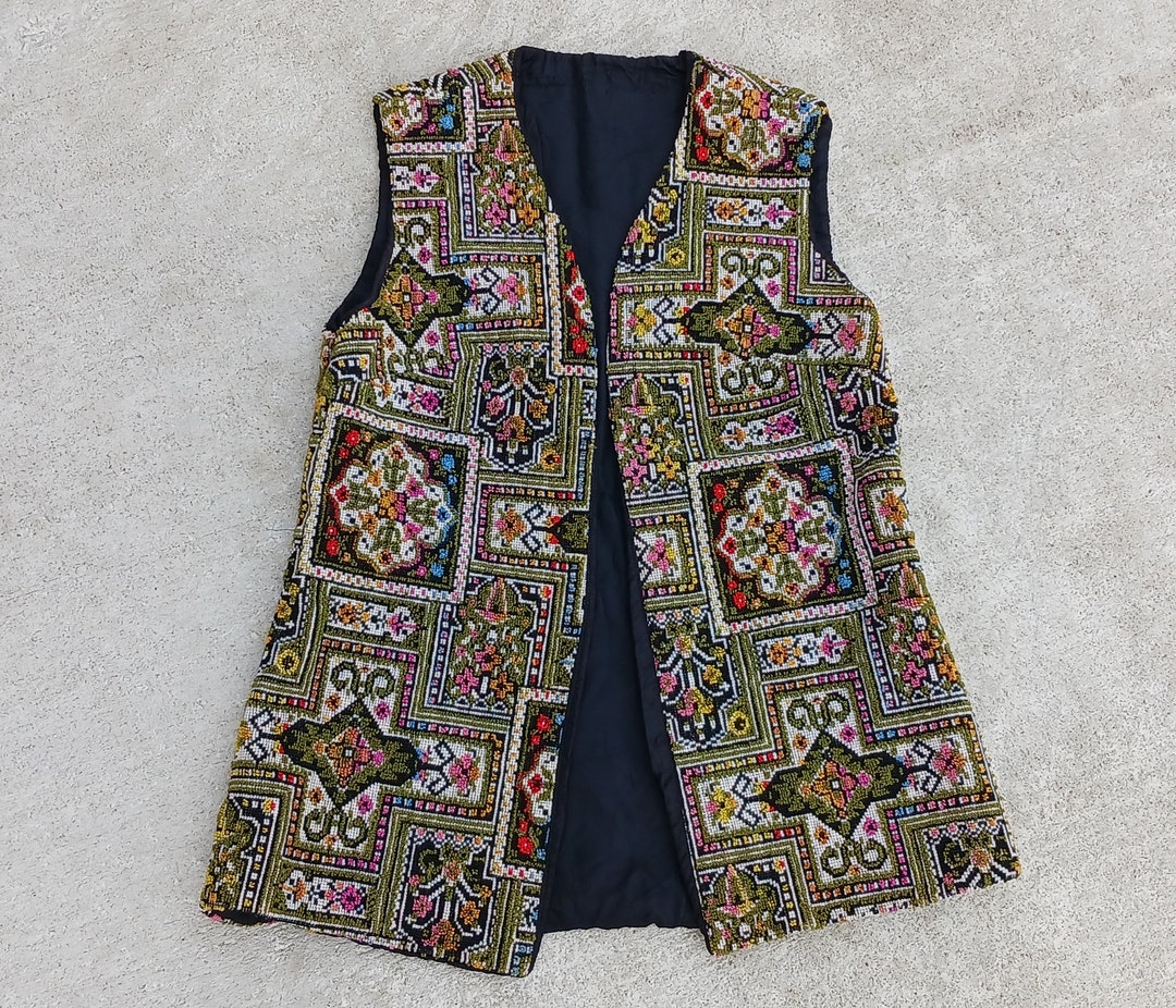 Floral Needlepoint 1960's Vest FREE SHIPPING Etsy