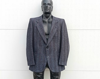 1980's 90's Flecked Wool Herringbone Tweed Wide Lapel Vintage Men's Blazer Two Button Sports Coat Jacket- 40