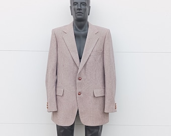 1980s Mod Men's Light Brown Checkered Wool and Leather Knot Two Button Sports Coat by the Knack- Sz 40 Blazer