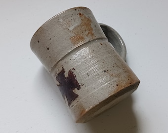 Hand Thrown Stoneware Studio Pottery Coffee Mug- Signed Vintage Handmade Large Clay Mug- Modern Art Decor