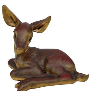 Mid Century Gilt Bronze Painted Ceramic Big Eared Laying Deer Statue Figurine- FREE SHIPPING