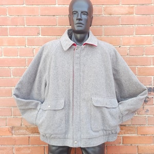 Vintage Shanhouse Grey Wool and Sherpa Men&#39;s Bomber Jacket- Size 1X- FREE SHIPPING