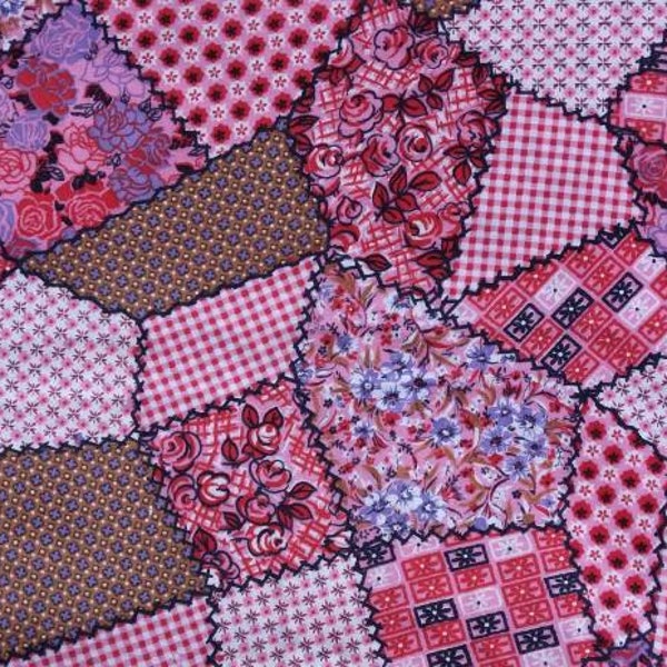 1950's Cheater Quilt Mock Patchwork Vintage Cotton Fabric- Continuous yardage- 2 yd 24" - FREE SHIPPING