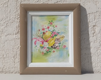 Vintage Kittens Playing with Big Hat- Original Framed Oil Painting- Kitsch Gallery Wall Art- FREE SHIPPING