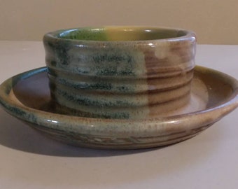 Vintage Signed Hand Thrown Studio Art Pottery Earthtone Color Block Glazed Stoneware Vessel Planter Pot- FREE SHIPPING