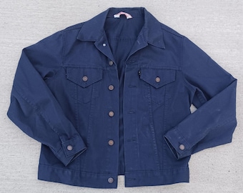 Genuine Late 1960's Early 1970's Dark Blue Canvas Big E- Black Gold Tag Type 111 Trucker Jacket- FREE SHIPPING