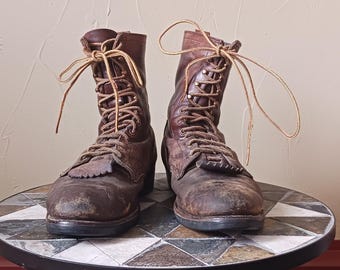 1960's 1970's Distressed Iron Ranger Roper Lineman Logger Work Boots- Men's 9 B?- Vintage Red Wing- FREE SHIPPING