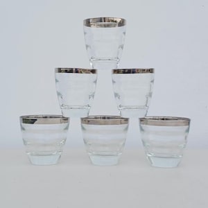 Dorothy Thorpe Silver Rim Ripple Rocks Cocktail Glass Set of Six- Three 6 oz, three 4oz- FREE SHIPPING