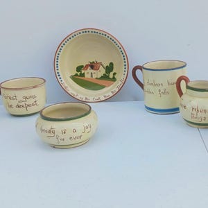 1930&#39;s Handpainted Torquay Mottoware 8 piece set- Made in England- FREE SHIPPING