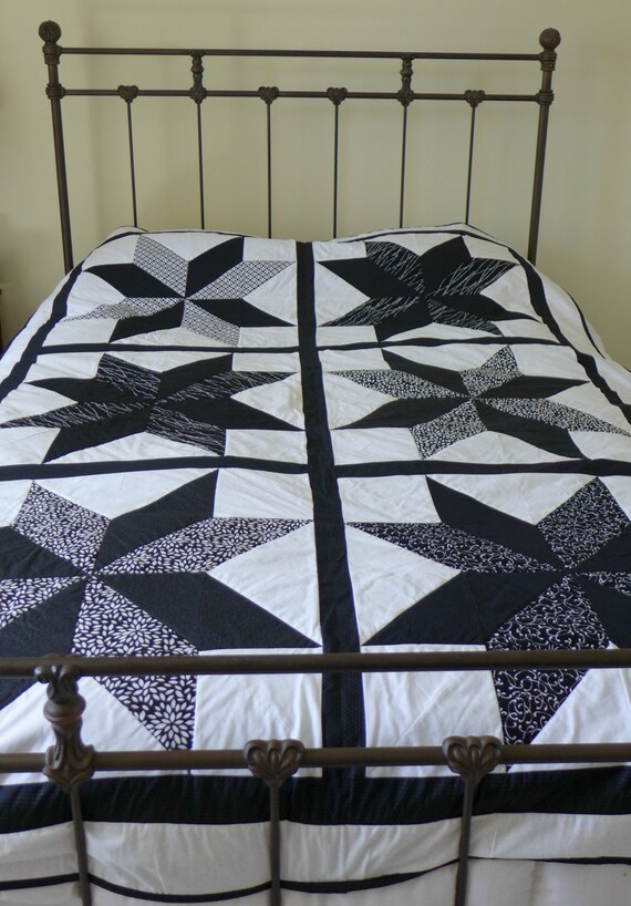 Modern Quilt Black And White Twin Quilt Coverlet Star Etsy