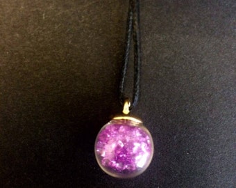 Pink round glass bottle pendant