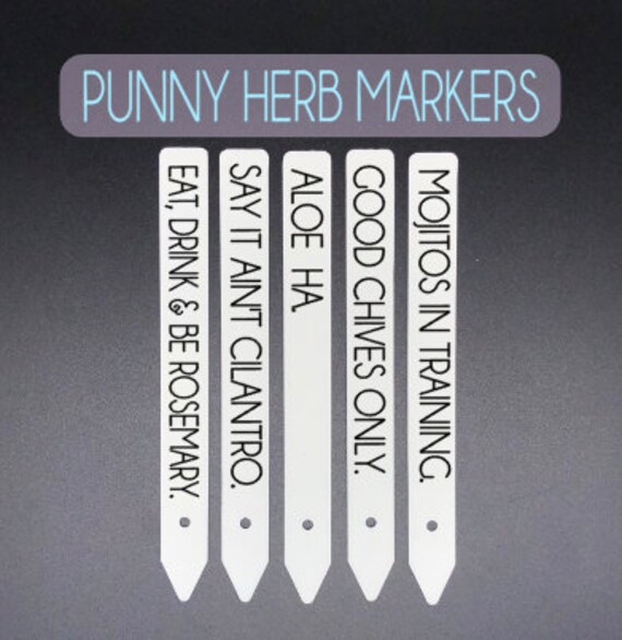 Funny Herb Stakes Plastic Plant Name Stakes Punny Plant Etsy