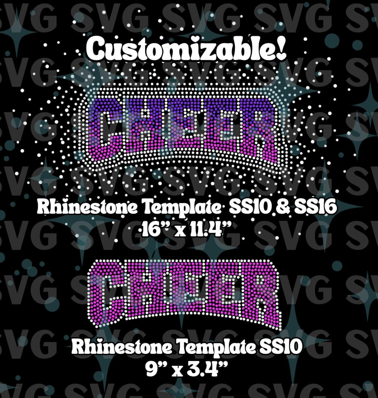 Cheer Rhinestone Template SVG, SS10/SS16 Customizable Scatter Style ...