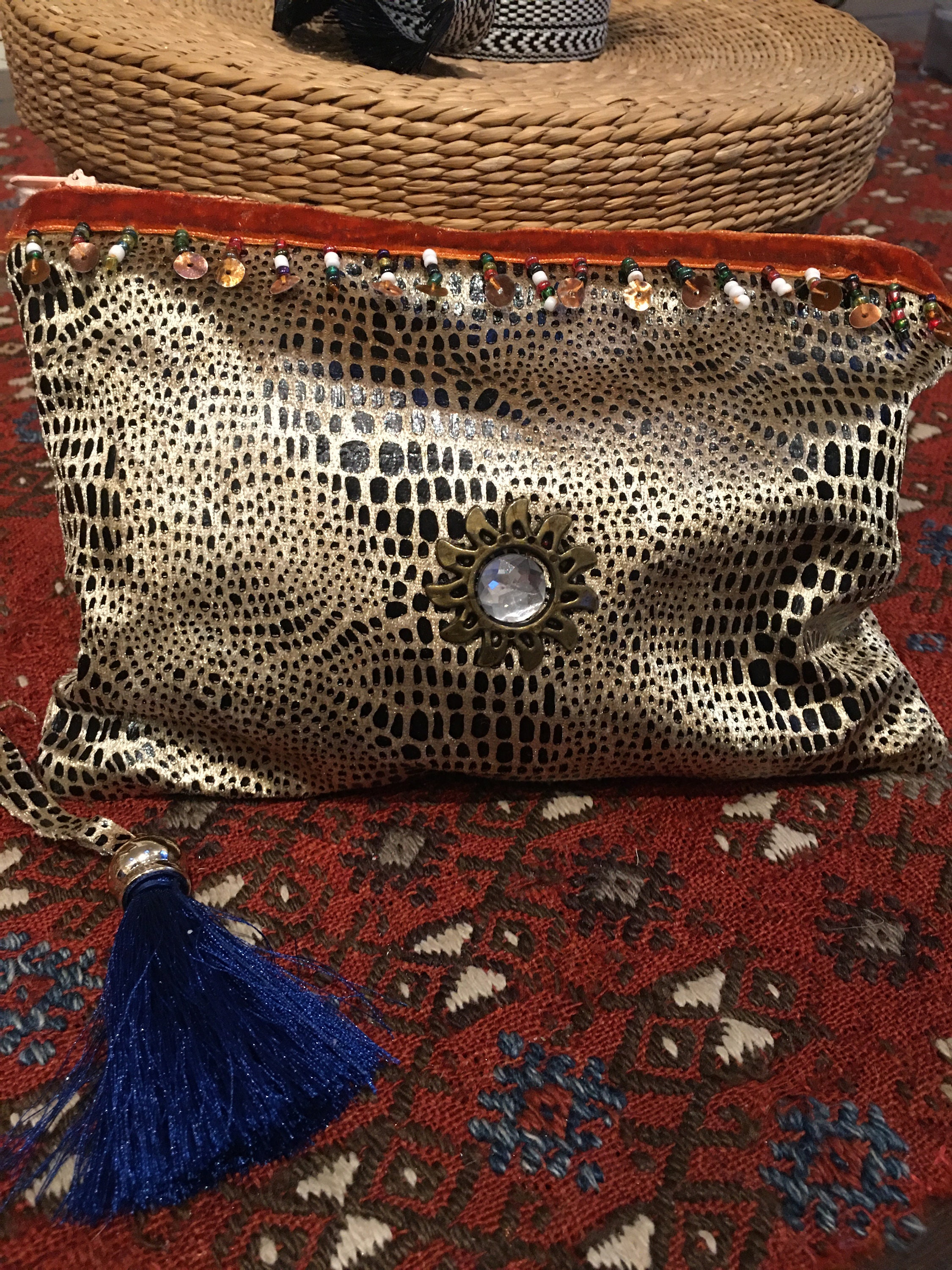 Clutch bag /Evening bag/ leopard print /Beaded fringe detail/ | Etsy