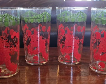 4 Vintage 1950s Circus Clown Glasses – Hazel Atlas / Federal Style Juice Glasses