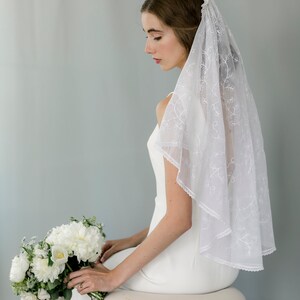 N0. 545 Hand Stitched Embroidery Veil with Princess Lace Edging. image 4