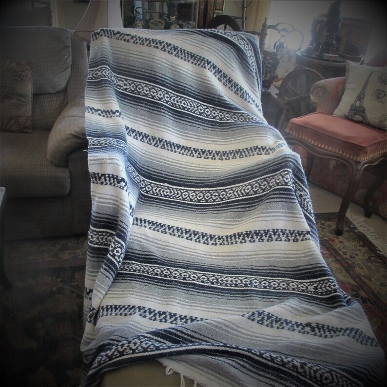 Mexican blanket falsa vintage blueoff whitegray stripes southwestern