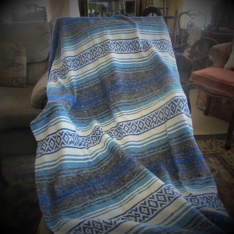 Mexican blanket falsa vintage blueoff whitegray stripes southwestern