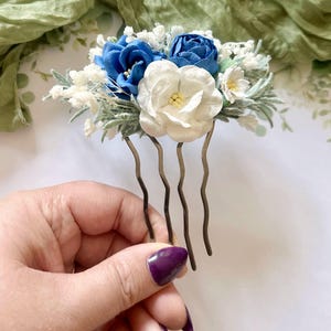 Royal Blue Floral Hair Comb: Bridal Hair Accessories