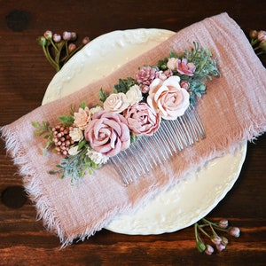 Blush and Dusty Pink Flower Hair Comb, Brides Flower Headpiece, Wedding Hair Comb, Blush Floral Hair comb, Bridal Hair Accessory