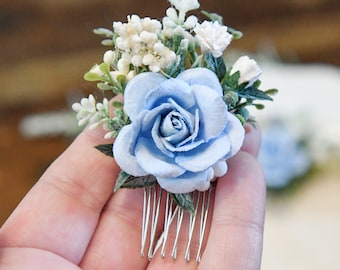 Light Blue Wedding Hair Comb, Brides Flower Headpiece, Wedding Hair Comb, Blue Floral Hair comb, Floral Hair Comb, Bridal Hair Accessory