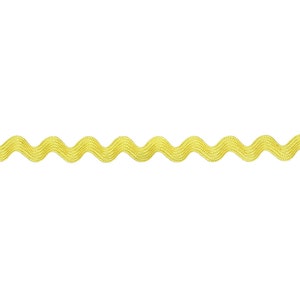 May include: Yellow wavy trim, a type of decorative fabric trim used for sewing and crafting projects.