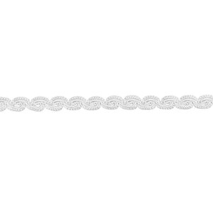 May include: White decorative trim with a repeating pattern of curved shapes.