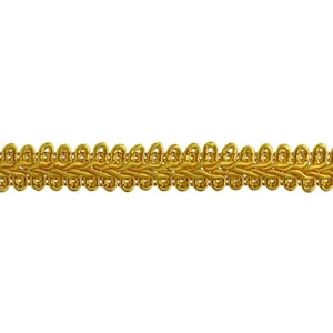 May include: Gold braided trim with a looped design. This trim is perfect for adding a touch of elegance to any project.