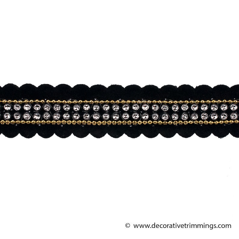 1 Inch Rhinestone Embellished Black Faux Suede Trimming - 10 YD Reel - Etsy