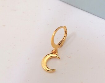 Unit small earring moon crescent sleeper creole golden with stainless steel ring mini single loop Kalisaya