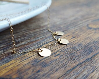 ORION. Minimalist style gold filled necklace with circle shaped pendants