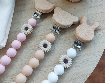 Spring. Pacifier chain with silicone beads and flower