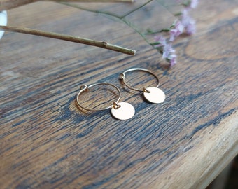 LENTICULAR. Hoop earrings with circle pendants