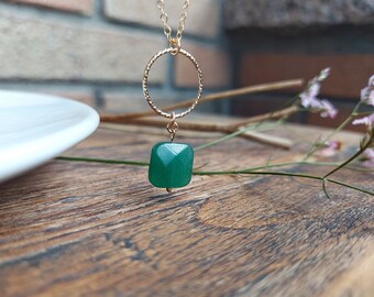 NATURE. 14k gold filled necklace with faceted Aventurine gemstone bead and diamond circle