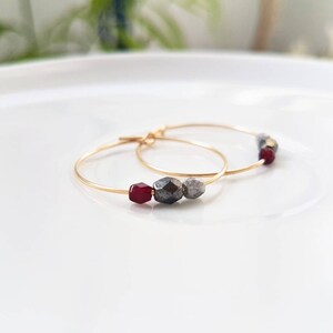 14k Gold filled earrings hoops with bohemian glass beads / minimal jewelry/ hoops with bohemian beads, Gold jewelry image 1